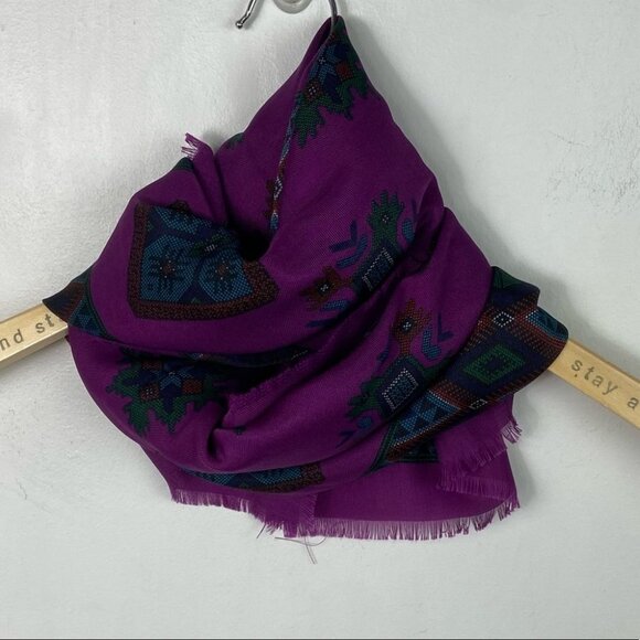 Bohemian Purple Plum Square Blanket Scarf Blue 30.5" by 30.5" Boho Print Fringe - Picture 8 of 9